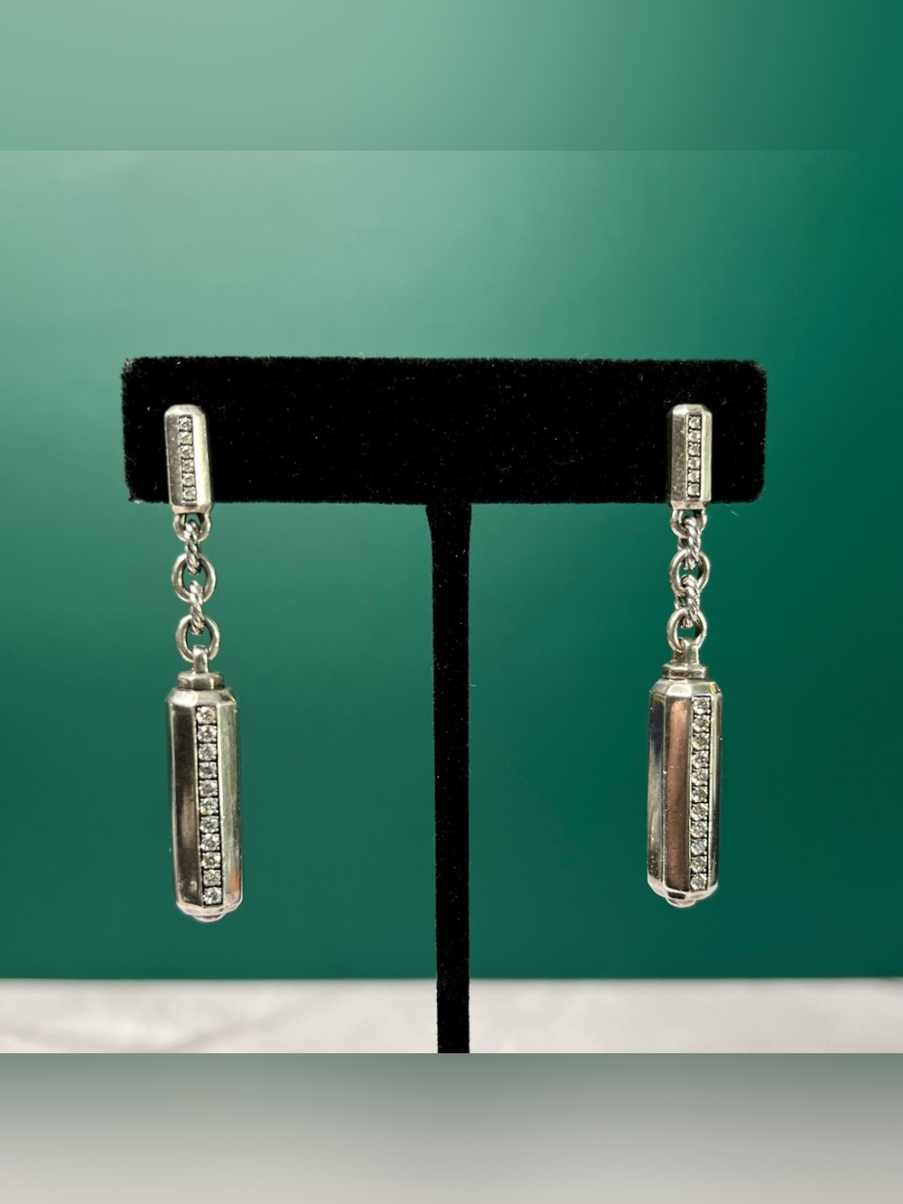 David Yurman Lexington Diamond Sterling Silver 925 Dangle Drop Earrings 14k Post